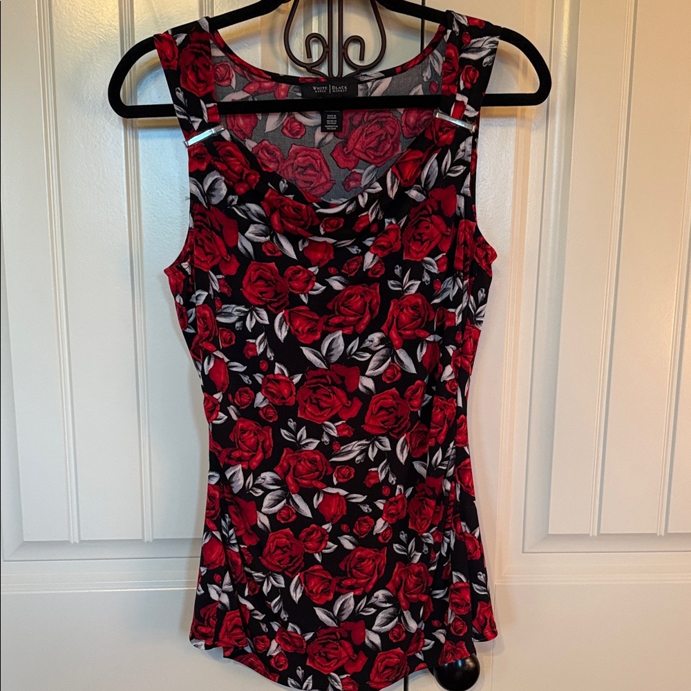 White House Black Market Red and Black Floral Tank Top